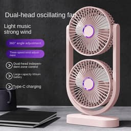 Ventilator - Tafelventilator - Fan - Bureauventilator - Stille ventilator met dubbele kop - Kantelbaar en oplaadbaar - Geluidsarme koeling - Mini-formaat - Geschikt voor thuis, kantoor en klaslokaal - roze — thumbnail 3
