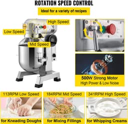 Keukenmachine met 15qt Rvs Kom, 850w Elektrische Kneedmachine met 3 Snelheden 113/184/341RPM, Inclusief Deeghaak en Klopklopper, Geschikt voor Bakkerijen en Pizzeria's — thumbnail 5