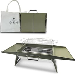 Houtskoolgrill Opvouwbaar 51 x 35 cm - Draagbare BBQ Grill voor Camping, Picknick, Tuin en Strand - Groen — thumbnail 1