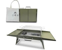Houtskoolgrill Opvouwbaar 51 x 35 cm - Draagbare BBQ Grill voor Camping, Picknick, Tuin en Strand - Groen