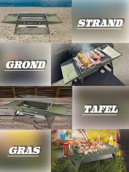 Houtskoolgrill Opvouwbaar 51 x 35 cm - Draagbare BBQ Grill voor Camping, Picknick, Tuin en Strand - Groen — thumbnail 3