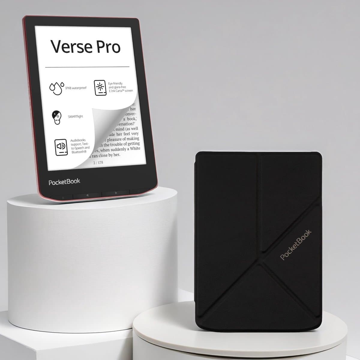 PocketBook Verse Pro e-reader Passion Red – 6 inch – 16 GB – waterdicht + Origami Zwart Hoesje – voordeelbundel — afbeelding 1