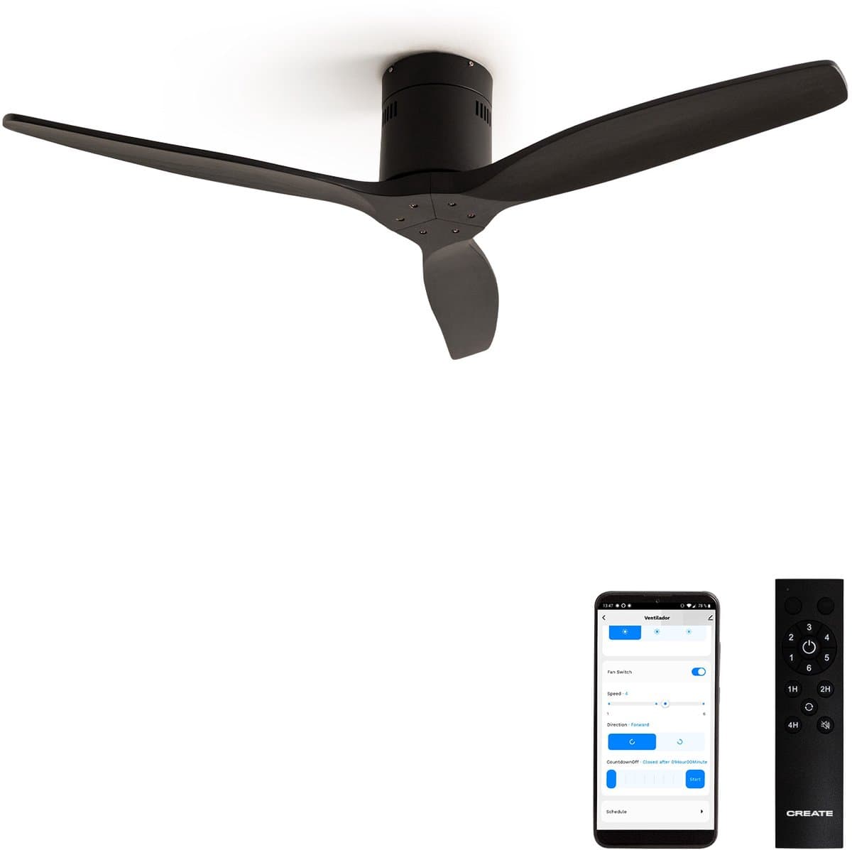 CREATE - Plafondventilator 40W silent 100% hout - S - Geen licht - WIFI - WIND CALM NATURAL WOOD — afbeelding 1
