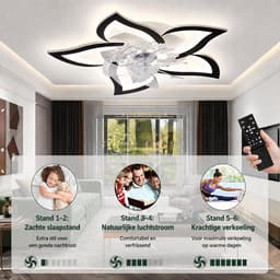 Plafondventilator met LED Verlichting – 50W – Dimbaar (3000K-6000K) – Met Afstandsbediening & App – 6 Snelheden – Zwart — thumbnail 3