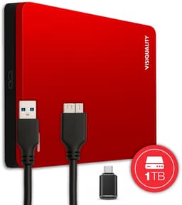 VisiQuality High-Speed Externe Harde Schijf 1 TB - Draagbare Harde Schijf USB 3.0 - Voor Windows & Mac - Geschikt voor Gameconsoles - Compact - Met handleiding - Rood — thumbnail 1