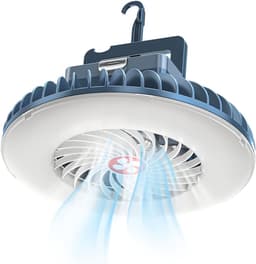 Kampeerfan - LED Campinglamp - Draagbare Ventilator Lamp - USB - Tentkoeling - Campingverlichting - Outdoor kampeeraccessoires - Plafondventilator met verlichting - Geschikt voor buitenactiviteiten, kamperen, kantoor en andere gelegenheden - Blauw — thumbnail 1