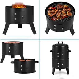 Drie-in-één houtskoolbarbecue met ingebouwde thermometer precieze temperatuurregeling veelzijdig grillen roken en braden geschikt voor tuin terras kamperen en buitenkoken voor gezin en vrienden — thumbnail 5