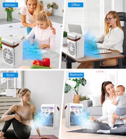 Witte Draagbare Luchtkoeler - 900ML Watertank - 3 Snelheden - 2/4/6H Timer - 7-Kleurig Nachtlicht - Stille Verdampingskoeling - Geschikt voor Slaapkamer, Kantoor, Bureau en Tent — thumbnail 5