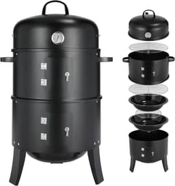 Damenzo - Bbq - Bbq houtskool - 3 in 1 - Grill - Grill apparaat - Rookoven - Buiten koken - Met deksel en thermometer - Ø45cm - Zwart — thumbnail 1