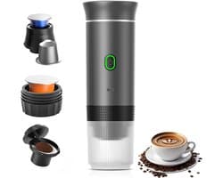 Koffiemachines - Koffiezetapparaat - Draagbare elektrische espressomachine - 3-in-1 draagbaar koffiezetapparaat met zelfverwarmende functie - USB-C-oplaadpoort - Voor camper - Kamperen - wandelen en kantoor - Grijs