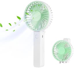 Handventilator - Draagbare Ventilator - Mini Ventilator - USB Oplaadbaar - 3 Standen - Draadloze Tafelventilator - Voor Thuis, Kantoor, Buiten En Reizen - Wit / Groen — thumbnail 1