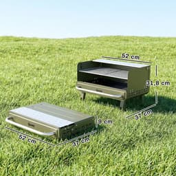 Opvouwbare Houtskoolbarbecue - Draagbare BBQ Met Verstelbaar Grillrooster En Zijtafel - Groen - RVS Camping Grill — thumbnail 3