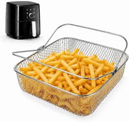 Vierkant airfryermandje met handvat, gemaakt van 304 roestvrij staal, geschikt voor airfryers. — thumbnail 1