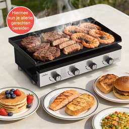 BIGHORN Gas Plancha BBQ met 4 Branders (9,96 kW) – Geëmailleerde Stalen Bakplaat – Compact Tafelmodel – Zwart — thumbnail 2