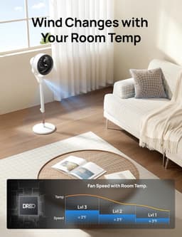 Dreo Silent Standing Fan, 1444 m³/h Air Volume Oscillating Fan, 3 Levels, 6 Hours Timer, Tower Fan with Remote Control, Air Circulation in 3 Minutes for Bedroom, Fragrance Function — thumbnail 4
