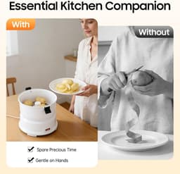 Elektrische Aardappelschilmachine - Automatische Dunschiller Keuken - Snel Groenten Schillen - 85W Koperen Motor - 0.8 kg Capaciteit - Wit — thumbnail 5
