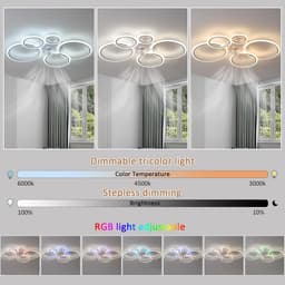 LuxiLamps - 5 Ringen Plafondventilator - RGB - 6 Snelheden - Zwart - Dimbaar Met Afstandsbediening - 12 Kleuren - Moderne Cirkel Ventilator Licht — thumbnail 2