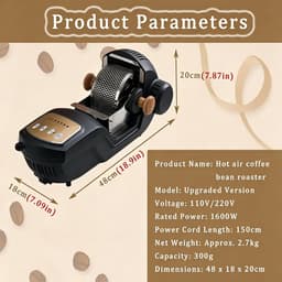 Kleine elektrische koffiebrander, draagbaar en compact, voor in de keuken, 360° verwarming voor gelijkmatig branden, met uitneembaar roestvrijstalen mandje 220V — thumbnail 4