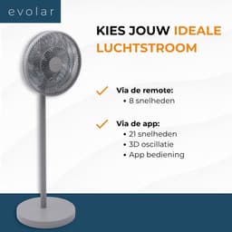 Evolar Smart Ventilator Staand - 36W - Incl. Accu - Statiefventilator - Ambient Light - WiFi - App & Afstandsbediening - EVO-SF36GW — thumbnail 3