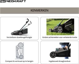 Neokraft - 40V Accu grasmaaier - 42cm maaibreedte - 6 instelbare maaihoogtes - Incl 50L opvangzak - Incl. 40V 4,0Ah accu & lader - Grasmachine — thumbnail 3