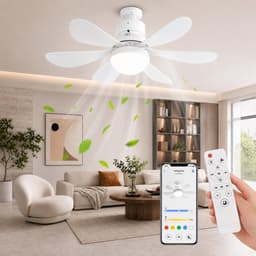 MUPOO E27 Plafondventilator met Verlichting Ø52 cm- Stille plafonventilator afstandsbediening- 3 Kleurtemperaturen &3 Snelheden - Timer & Geheugenfunctie-Voor Slaapkamer Keuken Garage - Wit — thumbnail 1