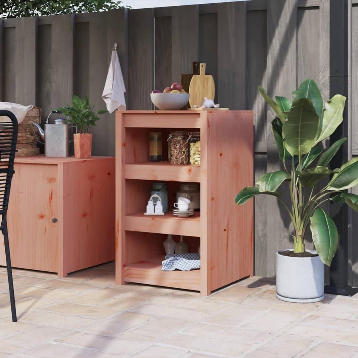 Buitenkeukenkast Hout - Opbergkast Tuin - Keuken Organiseren - Modulair Ontwerp - 55x55x92 cm - Natuurlijk Douglas — afbeelding 1