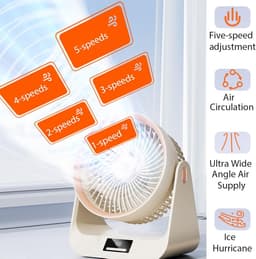 KZQ Draagbare Bureauventilator Beige Oplaadbaar Geluidsarm Met Timer Verstelbare Brede Hoek 5 Snelheden Krachtige Luchtstroom Mini Ventilator Voor Slaapkamer Kantoor En Studentenkamer Stille Persoonlijke Ventilator Voor Bureaublad En Nachtkastje — thumbnail 4
