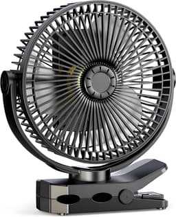 Oplaadbare ventilator met klem en 12000 mAh-batterij - 4 snelheden, USB-oplaadfunctie voor kantoor, thuis, kamperen in de buitenlucht Automatische oscillatie, timer, sfeerverlichting met 3 standen — thumbnail 1