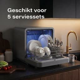 Skoov Mini Vaatwasser met waterreservoir - 3 couverts - 7 wasprogramma's - Kleine smalle vrijstaande afwasmachine - Camping - Grijs — thumbnail 5