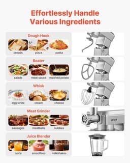 Elektrische Keukenmachine – Foodprocessor – Mixer – Blender – Deegkneder – 1300 W Motor – 4,3 L Roestvrijstalen Mengkom — thumbnail 5