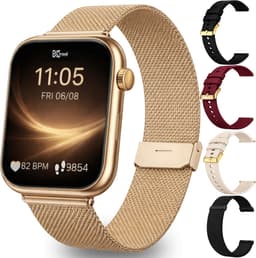 Kiraal Montala Smartwatch - Inclusief 5 Bandjes - Hartslagmeter - Stappenteller - Slaapmonitor - Multisport - Compatibel met Android en iOS - Goud — thumbnail 1