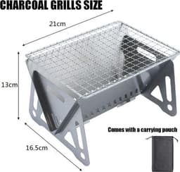 Draagbare Barbecue - Houtskool Barbecue - Met Opbergzak - Opvouwbare Barbecue - RVS - 21 x 16,5 x 13 cm - Draagbare Houtskool Grill met rooster - Barbecue Smoker - Houtskool BBQ - Voor Picknick, Kamperen en Buitenactiviteiten - Festival BBQ — thumbnail 2