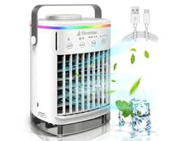 Elcostar® Premium Portable Airco - Mini Airco - 2026 Model - Mobiele Airco - Luchtkoeler 4-in-1 - 4 windsnelheden, 2 luchtbevochtingsstanden & Timer - Aircooler - Draagbare Airco - Lekvrij - Airco - Wit