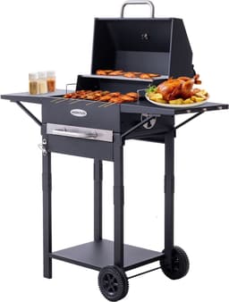HOMAVO Houtskoolgrill, Barbecue met Deksel, Grilloppervlak: 45×32 cm, 2-standig in hoogte verstelbare kolenbak, Bijzettafel, Thermometer — thumbnail 1