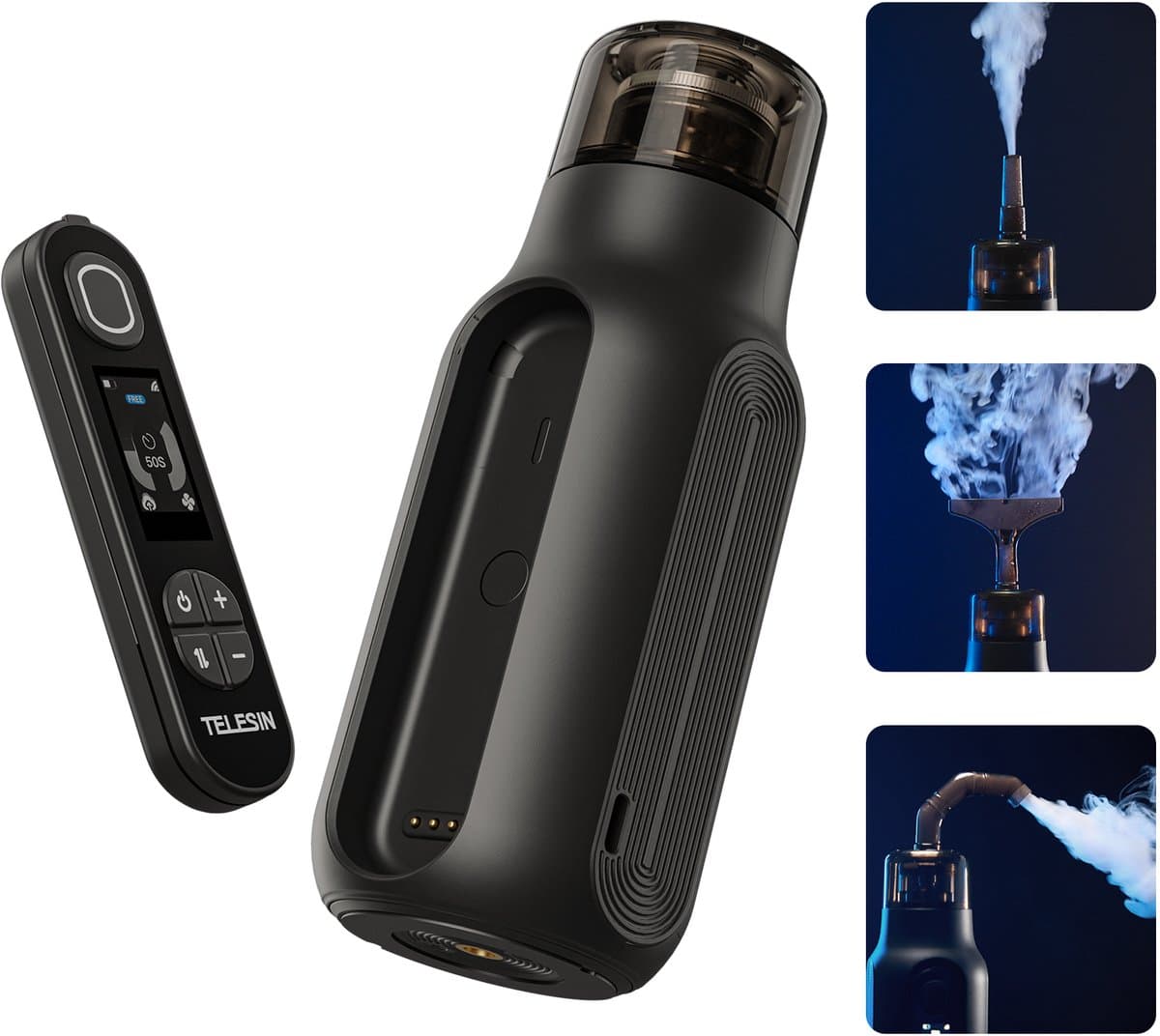 Telesin C40 Droogijs- & Rookmachine - Creëer de gaafste effecten - Inclusief afstandsbediening en opzetstukken - Fog/Dry Ice & Stoom modus - Oplaadbare 40W fog machine - Zwart — afbeelding 1