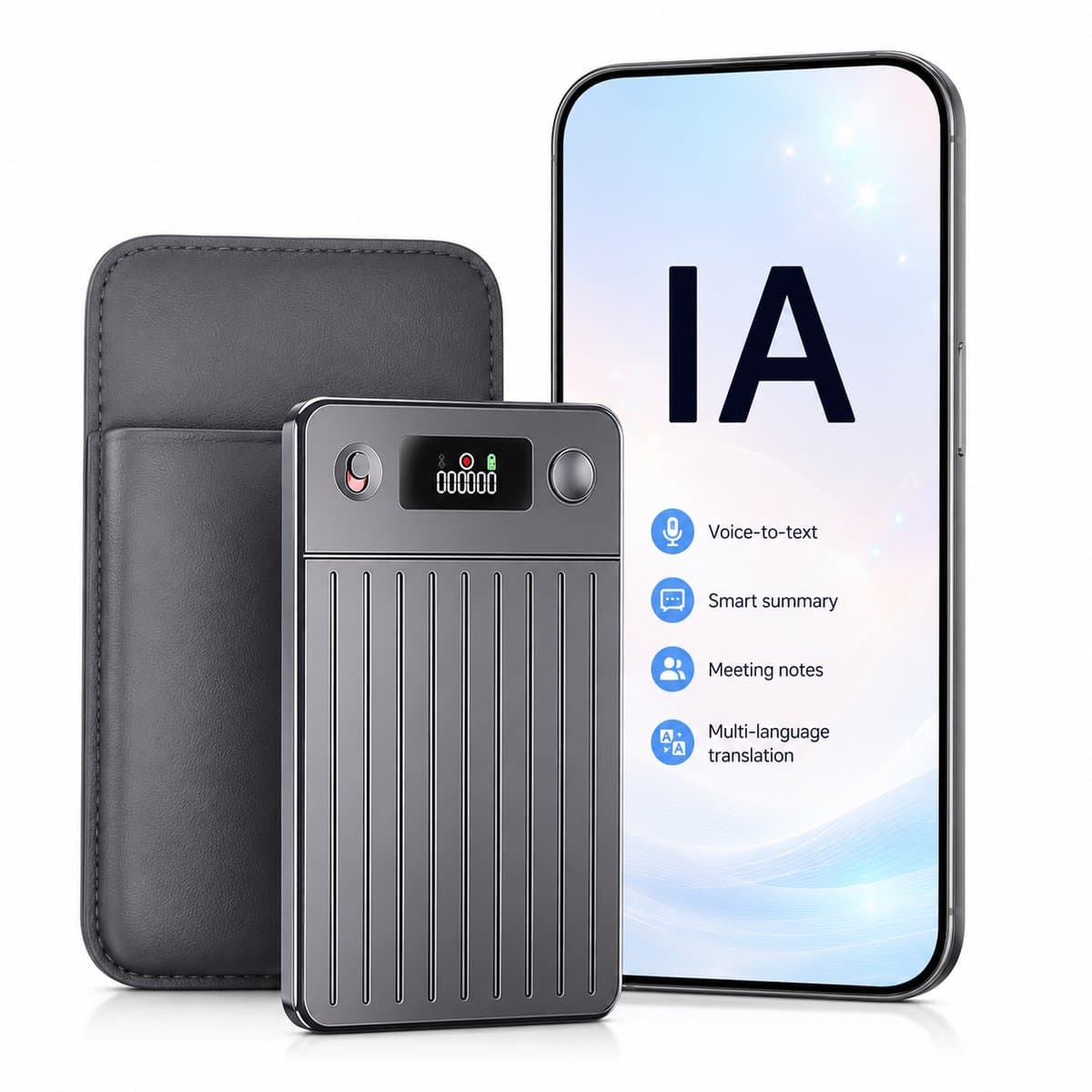 AI Dicteerapparaat - Slimme Spraakrecorder 64GB - Voice Recorder - Transcriptie & Vertaling in 256 Talen - Voor Vergaderingen, Interviews & Onderwijs — afbeelding 1