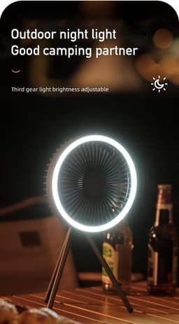 Camping Ventilator - Draagbare Ventilator - Stille Ventilator - LED-ventilator - met Statief - USB-opladen - 3 Snelheden - Wit — thumbnail 5