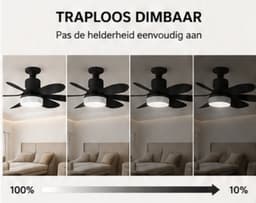 Plafondventilator met geïntegreerde verlichting, afstandsbediening, 51 cm, slaapkamerkroonluchter, houtnerfafwerking, drie snelheden, traploze helderheids- en kleurtemperatuurregeling voor slaapkamers, balkons, gangen en woonkamers [Energieklasse A] — thumbnail 3