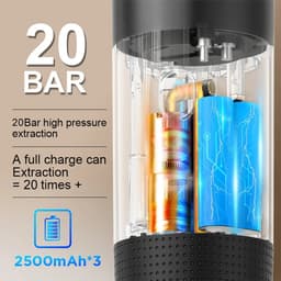 Velmio Draadloos Koffiezetapparaat 3-1 - Draagbaar Koffiezetapparaat Voor Onderweg - Espressomachine - 20 Bar - 3-in-1 Capsules & Gemalen Koffie - 60ML - Zwart — thumbnail 3