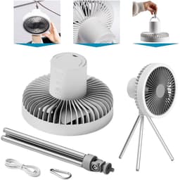 Ventilator met statief - Camping Ventilator - Ventilator - met LED Verlichting - 3 Snelheden - tot 27 uur - Ingebouwde Opklapbare Haak - Wit — thumbnail 2