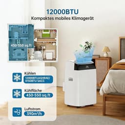 Danky Mobiele Airco 12000 BTU 3,6 kW - 4-in-1 Mobiele Airconditioner met Afvoerslang - Stil 51dB - Koelen/Ontvochtigen/Ventilator/Slaapmodus - Follow-Me - R290 - voor Ruimtes tot 43-51 m² Energieklasse A — thumbnail 4