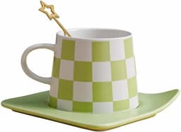 Cappuccino kopjes met schotel - Espresso mokken - Koffie serveren - Verhoogde rand schotel - 240 ml inhoud - Groen — thumbnail 1