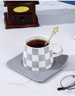 Cappuccino kopjes met schotel - Espresso mokken - Koffie serveren - Verhoogde rand schotel - 240 ml inhoud - Groen — thumbnail 4