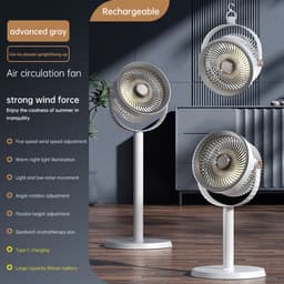 Statiefventilator-vloerventilator-1 stuk tafel ventilator geluidloos-Staande bureauventilator met 5 instelbare snelheden - in hoogte verstelbare vloerventilator - geschikt voor gebruik in studentenkamers/slaapkamers - grijs - 23,5 x 23,5 x 11,9 cm — thumbnail 2