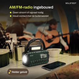Solstedt® Noodradio - Altijd Overal Ontvangst - DAB+ - 20.000mAh - Noodradio Solar Opwindbaar - Met Krachtigste Powerbank - Noodradio Opwindbaar en Batterij - Draagbare Radio - Incl. Zaklamp - Noodpakket - USB Oplaadbaar - Groen — thumbnail 4
