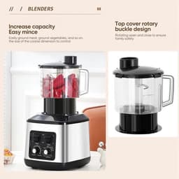 Multifunctionele Keukenmachine – Blender – Food Processor – Sapmaker – IJscrusher – Grote Inhoud 3L+1,5L+0,5L – Krachtige 9500W Motor – Stille Frequentie Technologie — thumbnail 4