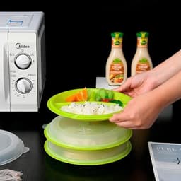3-delige Magnetron Servies met Deksel: Magnetron Schaal met Deksel met 3 Compartimenten Opbergdoos Opslag Servies voor Verwarmen Magnetron Servies met Ventilatie — thumbnail 3