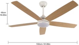 5 Bladen Ventilator - Hanglamp Ventilator - 3 Standen - Dimbaar Met Afstandsbediening - 132 cm - Kroonluchter Ventilator - Licht Bruin - Woonkamer Lamp — thumbnail 4
