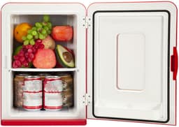 KZQ Mini koelkast 15 liter 2-in-1 minibar koel en warm AC/DC 230V/12V draagbaar rood zwarte glazen deur voor auto kantoor camping thuis eten drinken — thumbnail 4