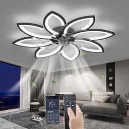 8 Bloem Ventilator Lamp - Moderne Plafondlamp Ventilator - 6 Standen - Zwart - Dimbaar - Plafondventilator — thumbnail 3